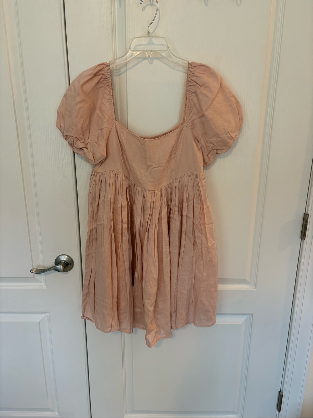 MARBLE Peach Puff-Sleeve Babydoll Dress